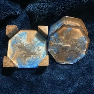 Blue & Gold Epoxy Resin Coaster Set